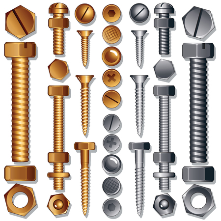 Set of Screws, Bolts, Nuts and Rivets.のイラスト素材