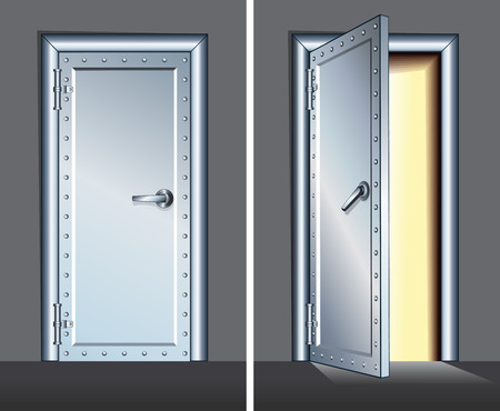 Opened and Closed Vault Steel Door. Vectorのイラスト素材