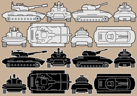 Military Equipment in pink background. Set of Armored Battle Tanksのイラスト素材