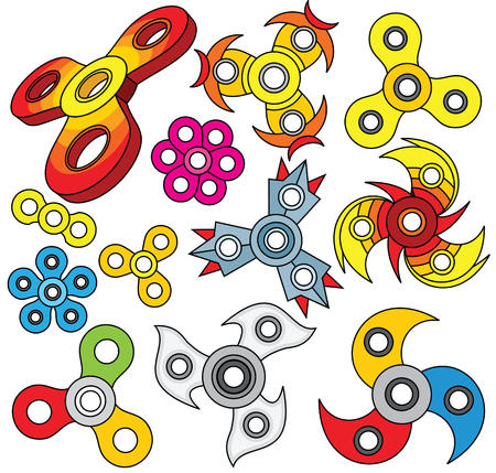 Colorful Hand Fidget Spinners. Vector Setのイラスト素材