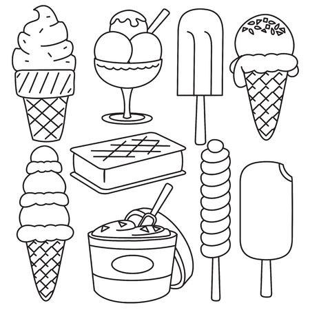 Hand drawn ice cream set. Brown stroke illustration.のイラスト素材