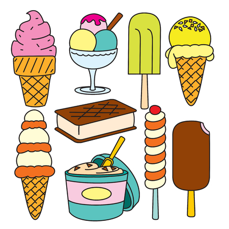 Vector Doodle set of ice creamのイラスト素材