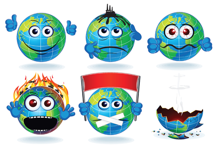 Cartoon Earth Planet Icon Smiling Sad Charactersのイラスト素材