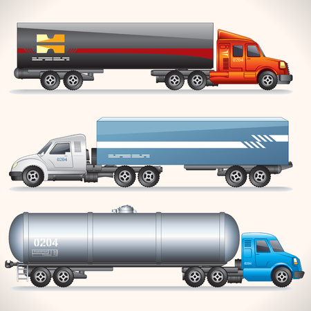 Abstract trucks with trailers of various typesのイラスト素材