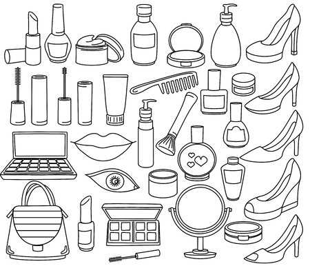 Set of female cosmetics and accessories illustration.のイラスト素材