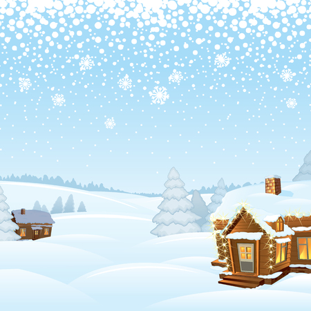 Snowy Day Winter Landscape. Vector Illustrationのイラスト素材