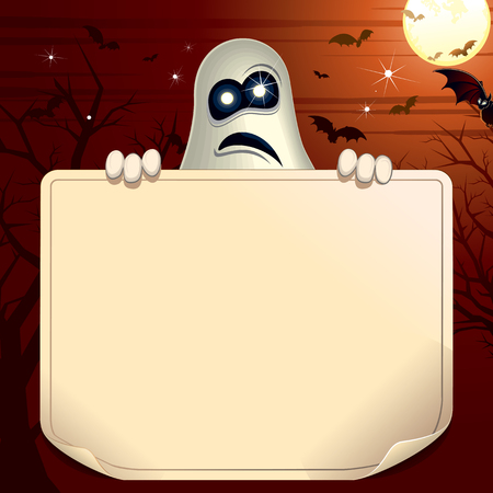 Ghosts holding Empty Scroll. Halloween Backgroundのイラスト素材