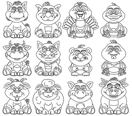Coloring Pages for Children. Contour farm Animals for Kidsのイラスト素材