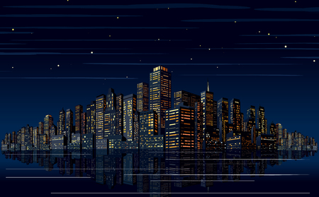 Night Skyline Vector. Cityscape Vectorのイラスト素材