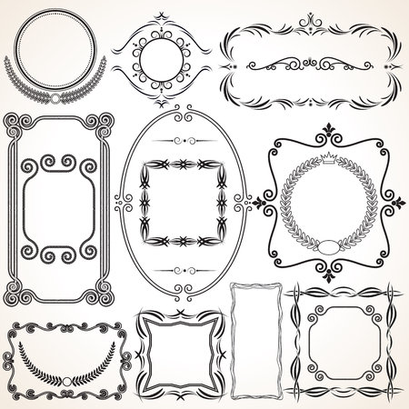 Vector Ornamental frames, borders with copy space for text, wedding invitation design template, decorative background for greeting card in mono line styleのイラスト素材