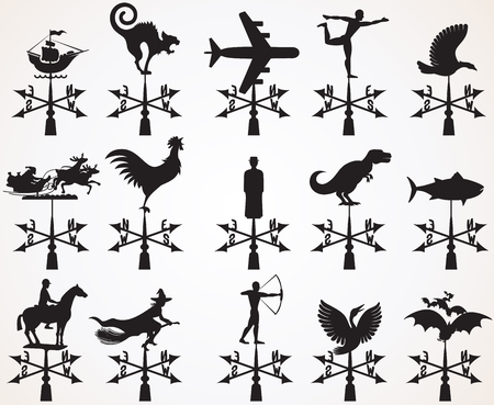 Hand drawn Image. Set of different weather vanes.Vector illustrationのイラスト素材