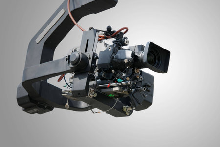 Digital video camera in work, close-up photo, televisionの写真素材