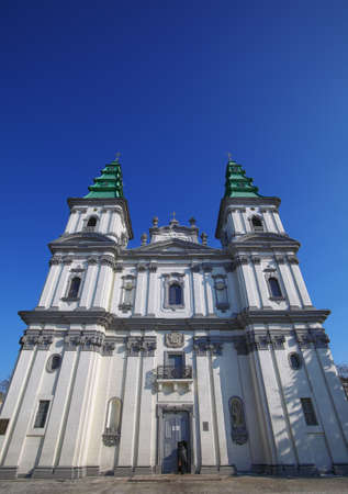 Cathedral in Ternopil City. Dramatic blue skyの写真素材
