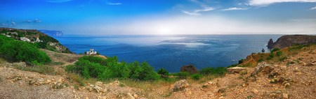 Fiolent , Crimea - sea landscape. Sea view - Mountains surround the bayの写真素材