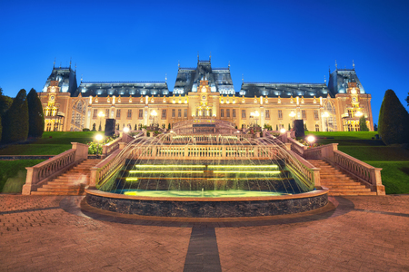 The Palace of Culture edifice in Iasi . Fantastic night scene summer cityscape of Iasi town, capital of Moldavia region, Romania, Europeのeditorial素材