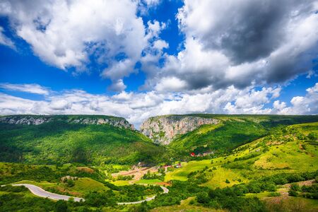 Turda gorge Cheile Turzii is a natural reserve with marked trails for hikes on Hasdate River situated near Turda close to Cluj-Napoca, in Transylvania, Romania, Europe.の写真素材