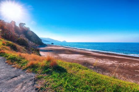 Fantastic view of beach Torre Conca (cape Rais Gerbi). Sunny scene. Location Pollina. Tyrrhenian sea. Sicilia, Italy, Europeの写真素材
