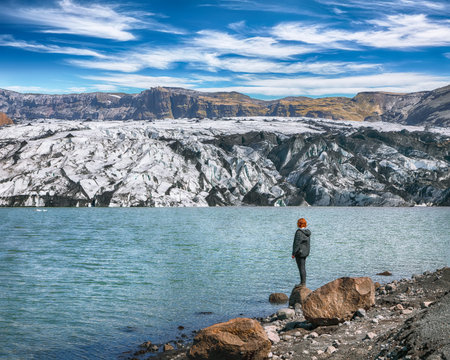 Fantastic view on Solheimajokull glacier in Katla Geopark on Icelandic Atlantic South Coast....