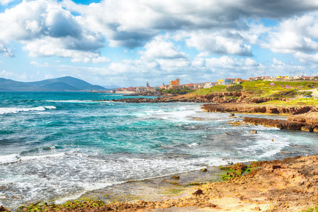 Splendid spring cityscape of Alghero town at morning. Fantastic  Mediterranean seascape. Location: ...