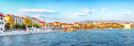 Amazing view of the promenade the Old Town of Split with the Palace of Diocletian and marina.  Location:  Split, Dalmatia, Croatia, Europeの写真素材