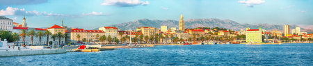 Fantastic view of the promenade the Old Town of Split with the Palace of Diocletian and marina.  Location:  Split, Dalmatia, Croatia, Europeの写真素材