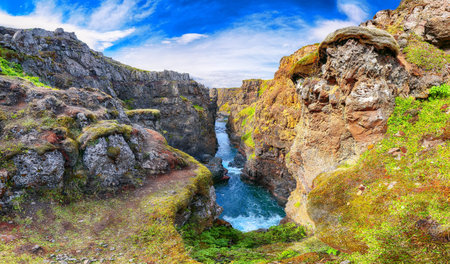 Marvelous view of  Kolugljufur canyon and Kolufossar falls. Kolugljufur gorge is located on river...