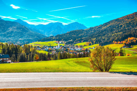 Scenic image of alpine village Valdaora di Sotto. Location: Valdaora di Sotto, Bolzano, South Tyrol,...