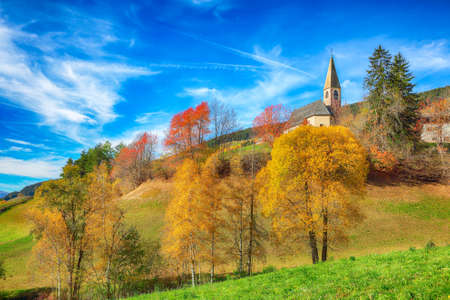Marvelous autumn scene of magnificent Santa Maddalena village in Dolomites. Location: Santa Maddalena village, Val di Funes, Trentino-Alto Adige, Dolomites, Italy, Europeの写真素材