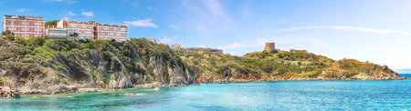 Awesome view of Torre di Longonsardo and Santa Teresa Gallura town. Popular travel destination of...