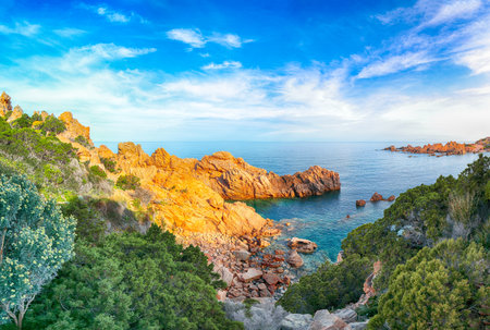 Fabulous view of popular travel destination Costa Paradiso. Picturesque landcape of Mediterranean sea. Location: Costa Paradiso, Province of Sassari, Sardinia, Italy, Europeの写真素材