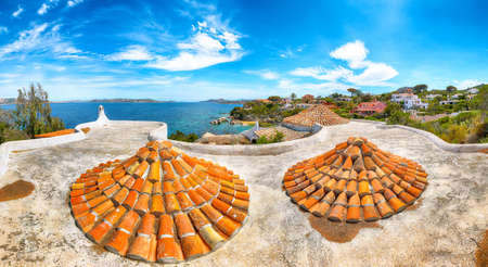 Gorgeous view of Porto Rafael resort. Awesome tiled roof of traditional houses. Location: Porto Rafael, Olbia Tempio province, Sardinia, Italy, Europeの写真素材