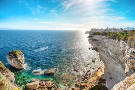 Amazing view of old town Bonifacio. Popular travel destination of Mediterranean sea and Corsica. Location: Bonifacio, Corsica; France, Europeの写真素材