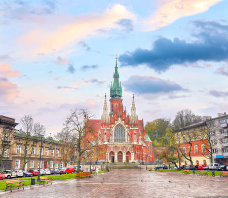 Astonishing cityscape with Church Saint Joseph (Parish of St. Joseph) in Krakow. Popular tourist destination. Location: Krakow, Lesser Poland Voivodeship, Poland, Europeの写真素材