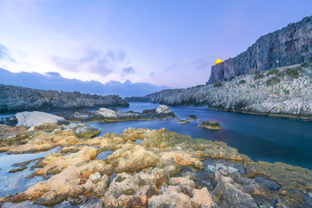 Spectacular seascape of Isolidda Beach near San Vito cape. Popular travel destination of Monte Cofano National Park. Location: San Vito Lo Capo, Province of Trapani, Sicily, Italy, Europeの写真素材