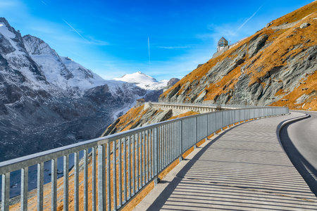 Astonishing  view of Grossglockner High Alpine Road at autumn. Popular travel destination.  Location:  Grossglockner high alpine road , between Salzburg and Carinthia state, Austriaの写真素材
