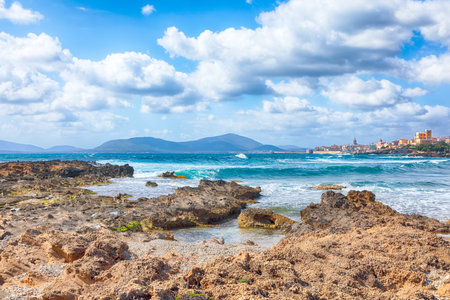 Amazing spring cityscape of Alghero town at morning. Fantastic  Mediterranean seascape. Location: ...