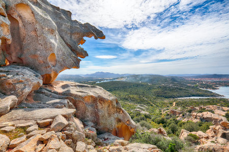 Unbelivable view on popular travel destination Bear Rock (Roccia dellâOrso) on Capo D'orso. Location: Province of Olbia-Tempio, Sardinia, Italy, Europeの写真素材