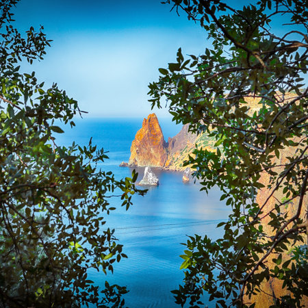 Astonishing top view on the sea and rocks of the cape Fiolent.の写真素材