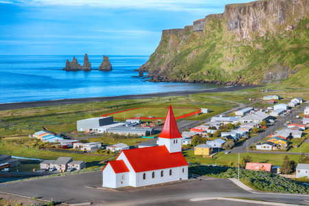Ramarkable view of Vikurkirkja christian church. Scenic image of  popular tourist destination.Location: Vik village in Myrdal Valley, Iceland, Europe.の写真素材