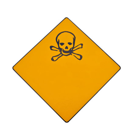 Skull and crossbones warning sign isolated on white with lots of copyspace for your message.の写真素材