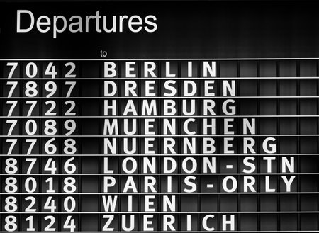 Airport departures information board - air travel backgroundのeditorial素材