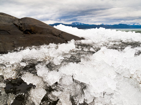 Breaking ice at Lake Laberge, Yukon Territory, Canada