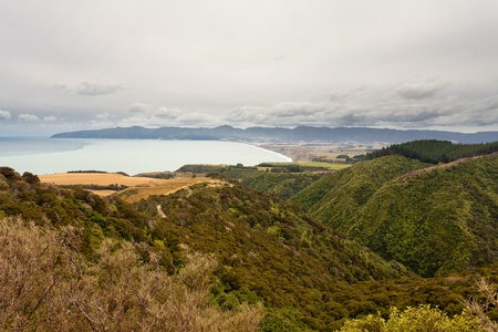 Storm forming over beautiful coastal landscape of Palliser Bay, Nort Island, New Zealandの写真素材