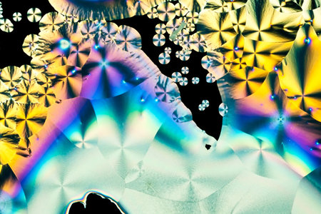 Colorful apearence of crystals of ascorbic acid, vitamin C, an essential nutrient and food additive,...