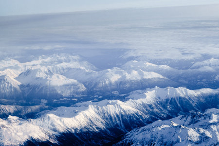 Snow covered mountain peaks perfect for heli-skiing in British Columbia, Canada.