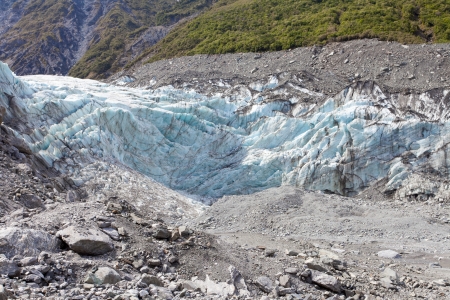 Large glacier icefield tongue of Fox Glacier, South Island, New Zealandの写真素材