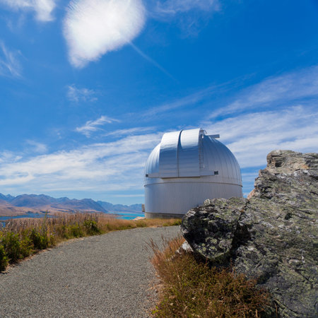 Domed astronomy observatory building housing a telescope for astronomical and meteorological...
