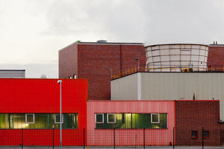 Building complex detail and cooling tower of modern waste-to-energy facility in Oberhausen, Germany, Europeのeditorial素材