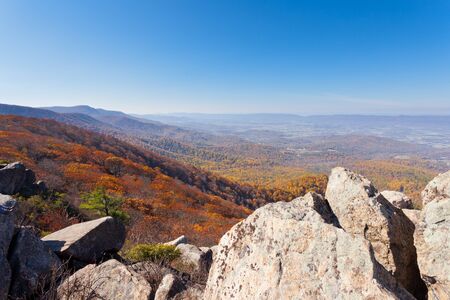 Marys Rock Vista on beautiful day in fall, Shenandoah National Park, Virginia, VA, USAの写真素材