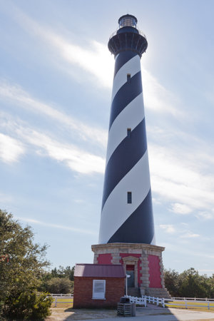 Cape Hatteras Lighthouse historic marine navigational infrastructure building on Outer Banks OBX Hatteras Island near Buxton, North Carolina, USのeditorial素材